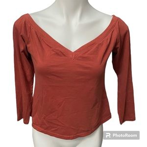 Lulu’s Burnt Orange Long Sleeve V Neck Cropped Top Shirt - Size Small